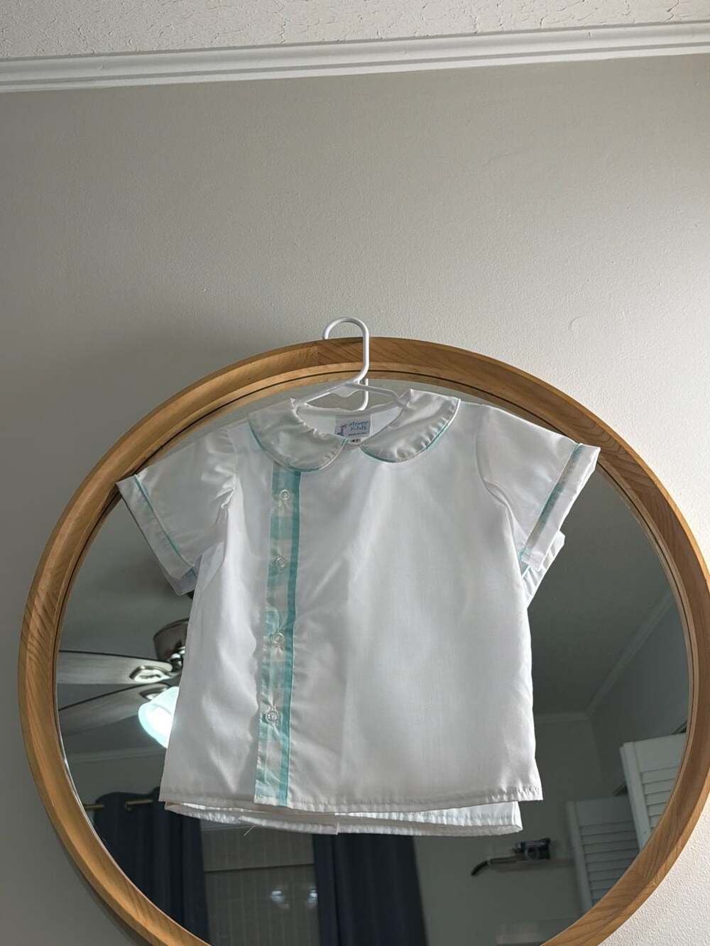 Anvy Kids Toddler Boy White Pique Short Sleeve Shirt with‎ Aqua Check Trim 4T - Picture 5 of 7